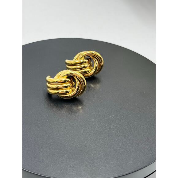 Chunky Intertwined Woven Love Knot. Gold Pierced Door knocker Earrings - Picture 6 of 8